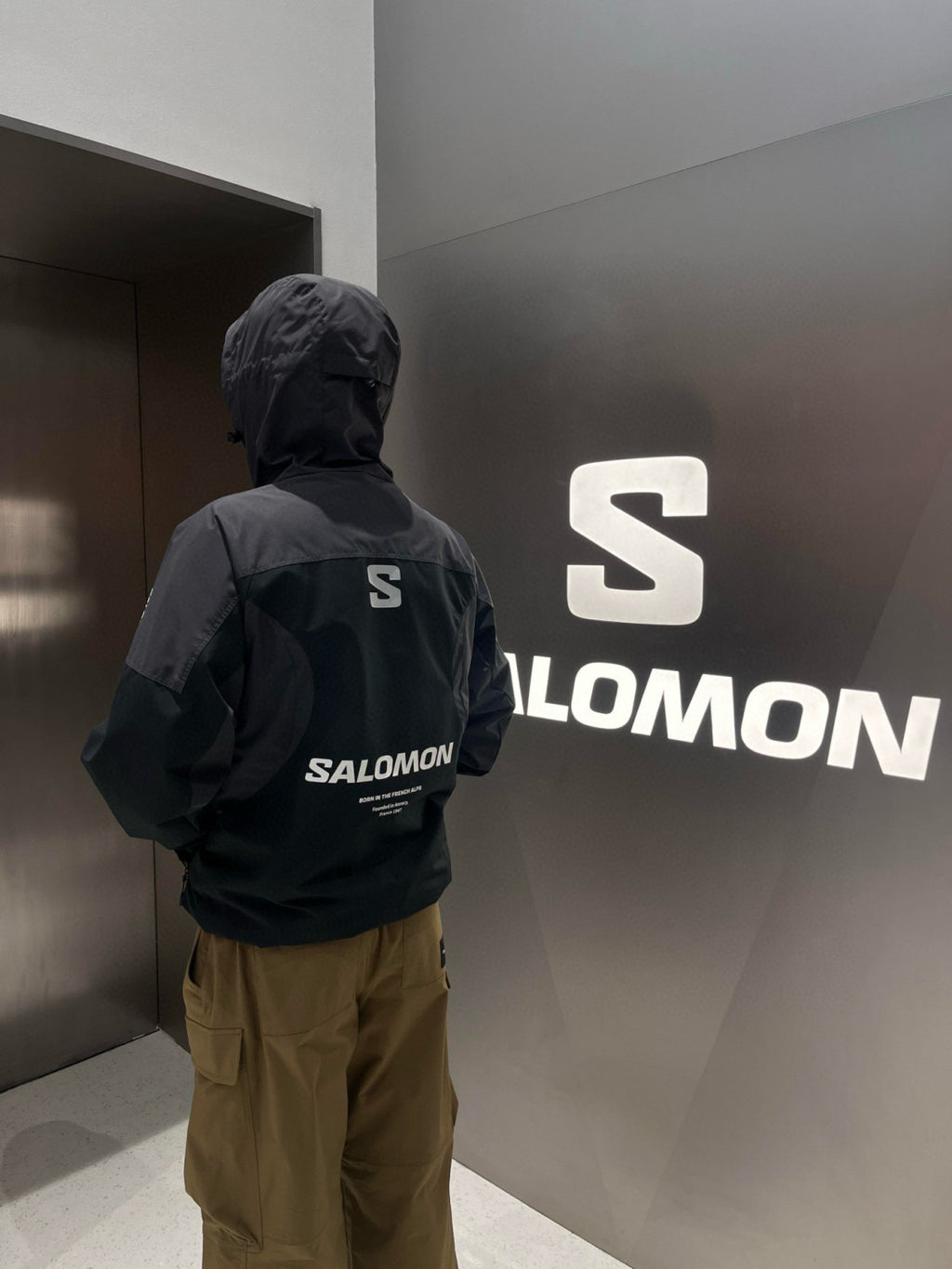 Salomon Men's Spring/Fall Zipper Solid-Color Patchwork Hooded Long-Sleeve Oversized Windbreaker Casual Jacket #81578