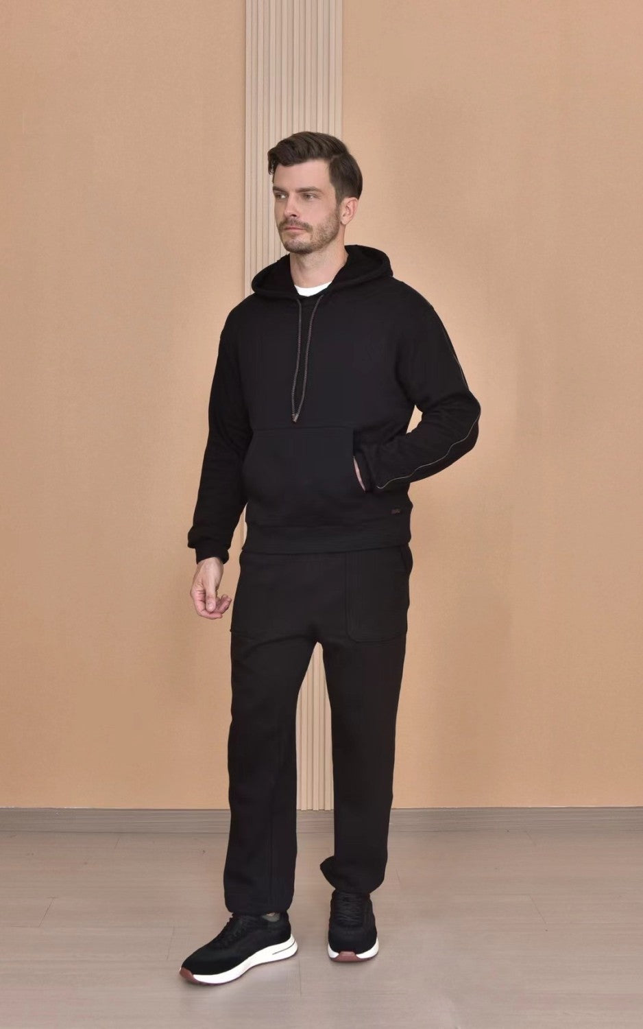 Loro Piana Men's Autumn And Winter Solid Color Hooded Long Sleeve Sweatshirt Casual Lace-Up Pants Set Ngvp #9216