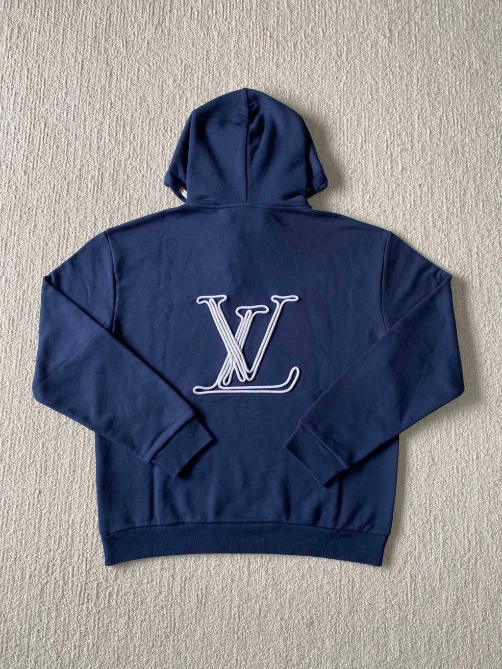 Louis Vuitton Men's Blue Rope Knot Embroidered Logo Pattern Casual Drawstring Hooded Sweatshirt #99717