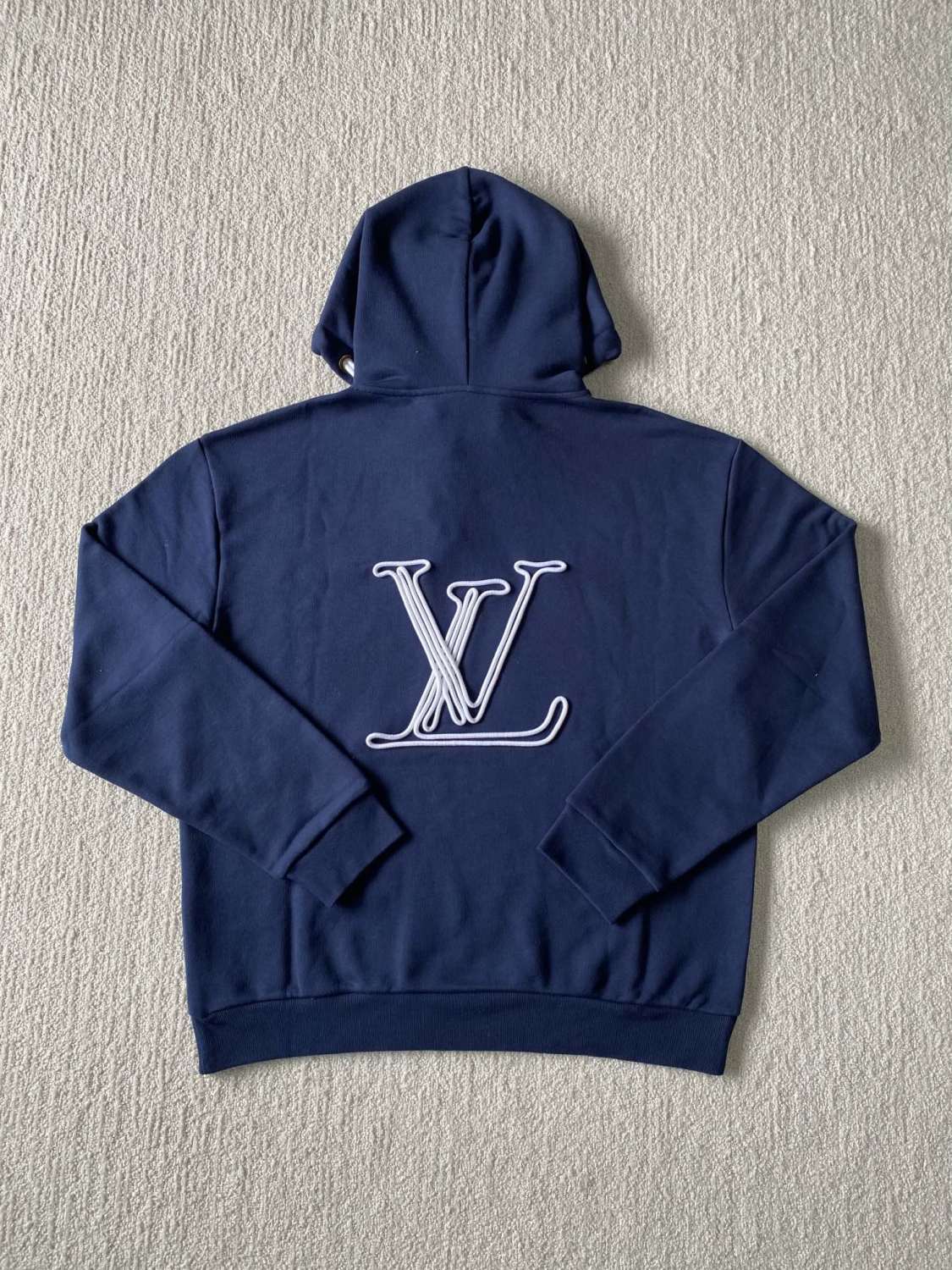 Louis Vuitton Men's Blue Rope Knot Embroidered Logo Pattern Casual Drawstring Hooded Sweatshirt #99717