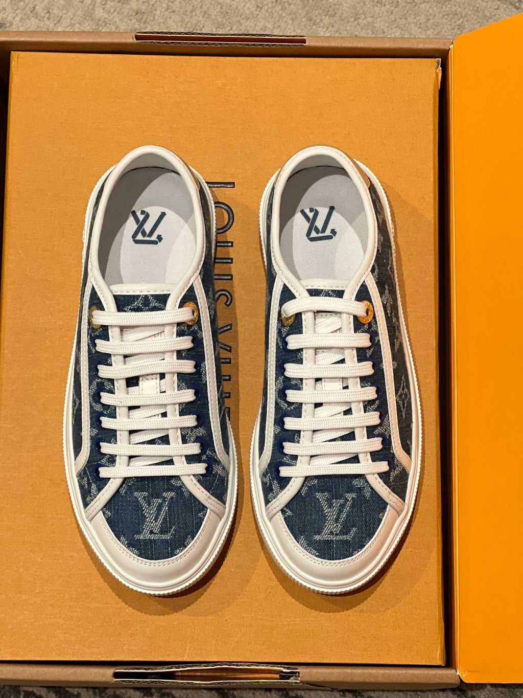 Louis Vuitton LV Lagoon Men's And Women's Solid Color Letter Print Lace-up Low-top Denim Leather Sneakers Shoes #77732