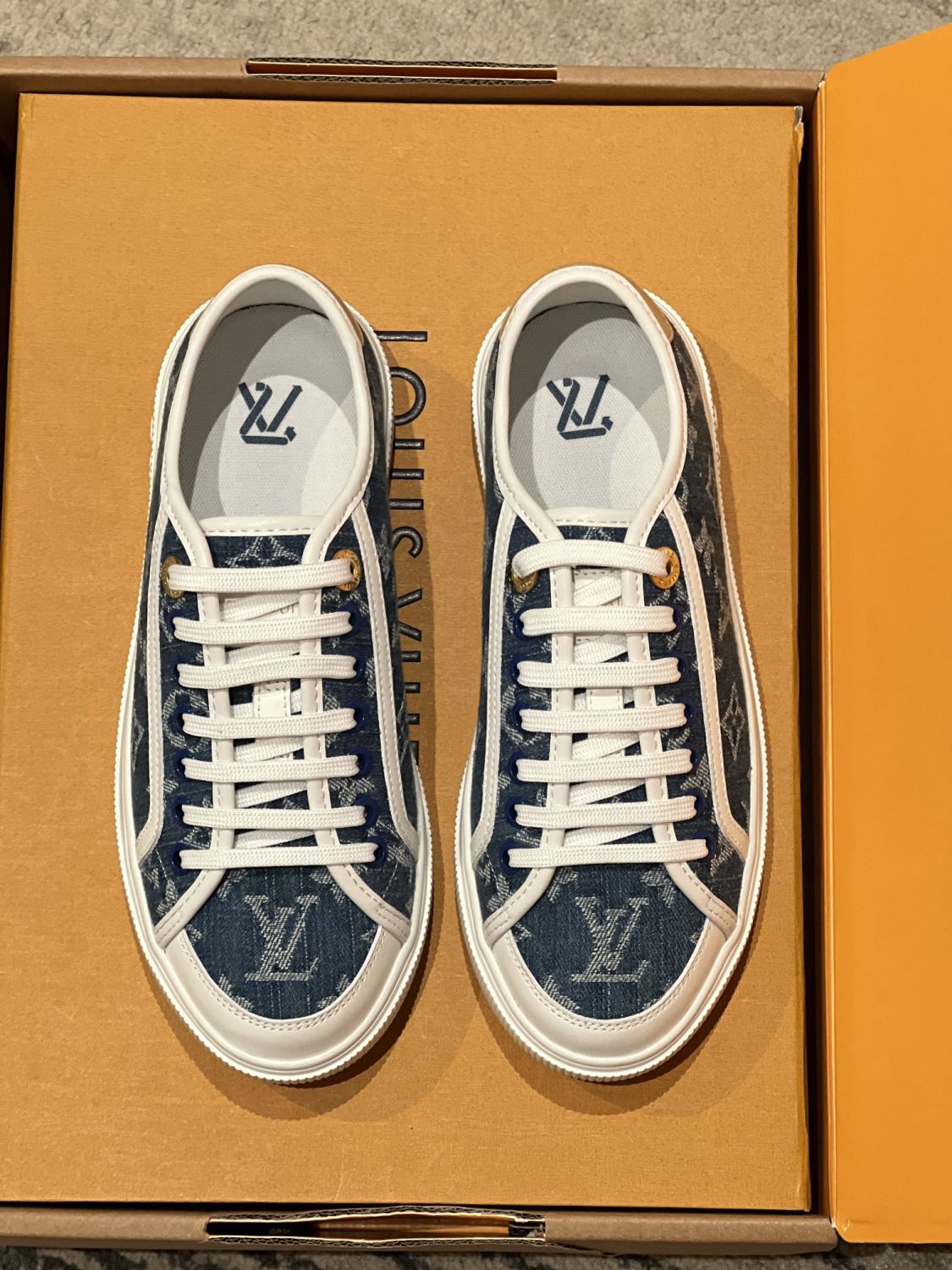 Louis Vuitton LV Lagoon Men's And Women's Solid Color Letter Print Lace-up Low-top Denim Leather Sneakers Shoes #77732
