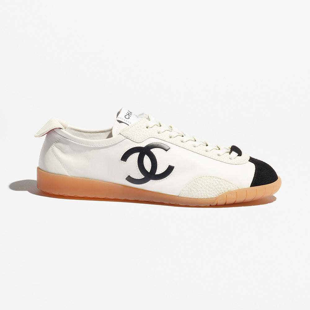 Chanel Sneakers Calfskin Embossed Suede Calfskin White Black #375474