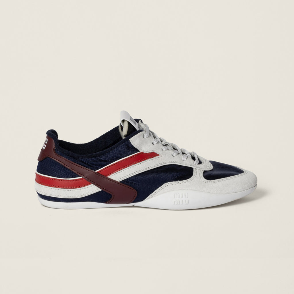MiuMiu Women's Four Seasons Colorblock Gymnasium Tech Fabric Fabric and Suede Leather Low Top Lace-Up Sneakers Shoes #76373
