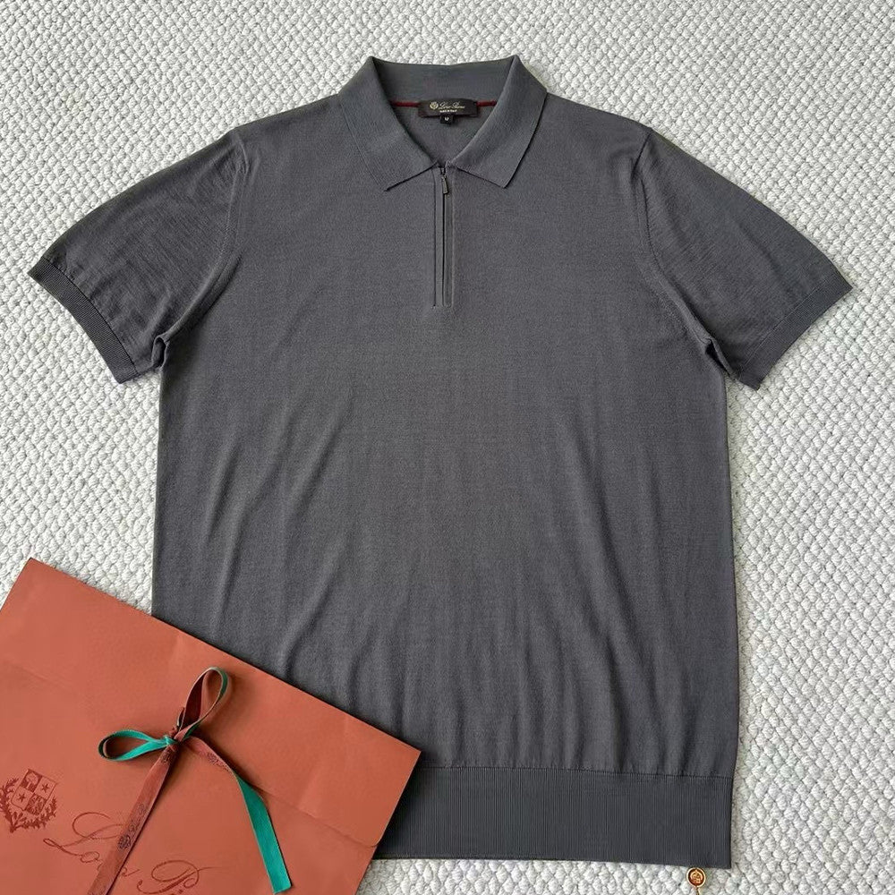 Loro Piana Men's Summer Solid Color Half Zip Straight Short Sleeve Polo Shirt Ngvp #1555
