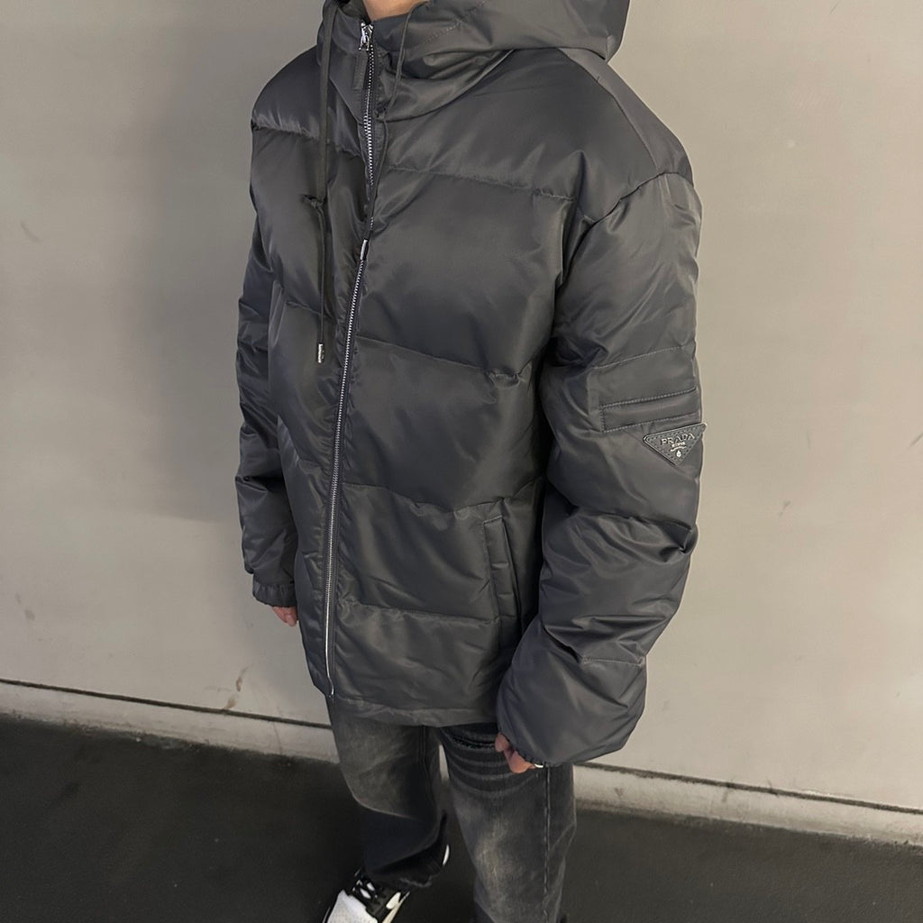 Prada Men's Autumn and Winter Solid Color Hooded Zipper Long Sleeve Puffer Down Jacket #73319