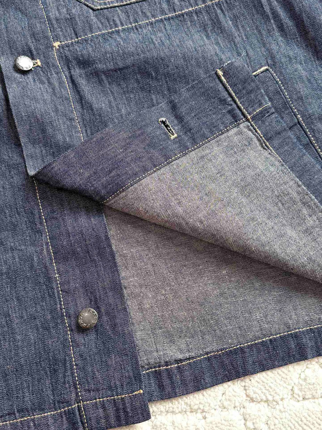 Prada Men's Spring Autumn Triangle Label Logo Solid Colour Single Breasted Long Sleeve Denim Jacket #76865