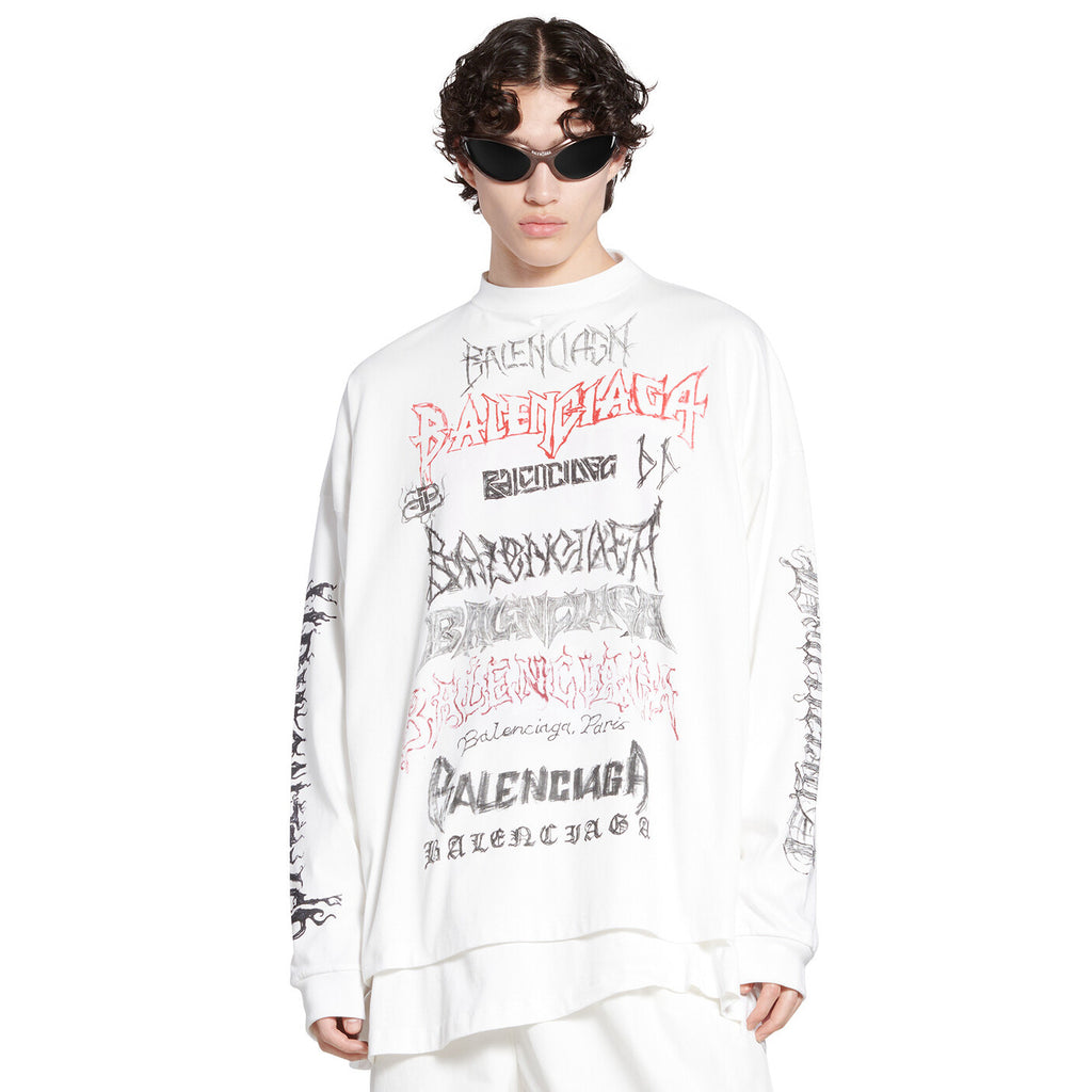 Balenciaga Men's And Women's Spring And Fall Retro Letter Silhouette Plain Knit Fabric Long Sleeve T-shirt Pullover #98139