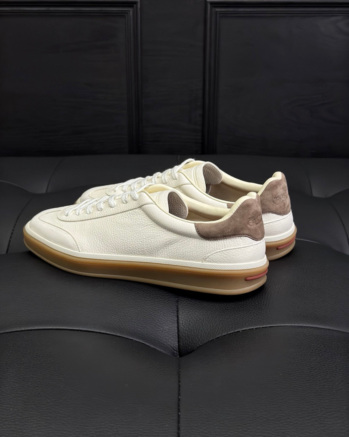 Loro Piana Tennis Walk Men's Solid Color Round Toe Lace-Up Calfskin Low-Top Training Shoes #77437