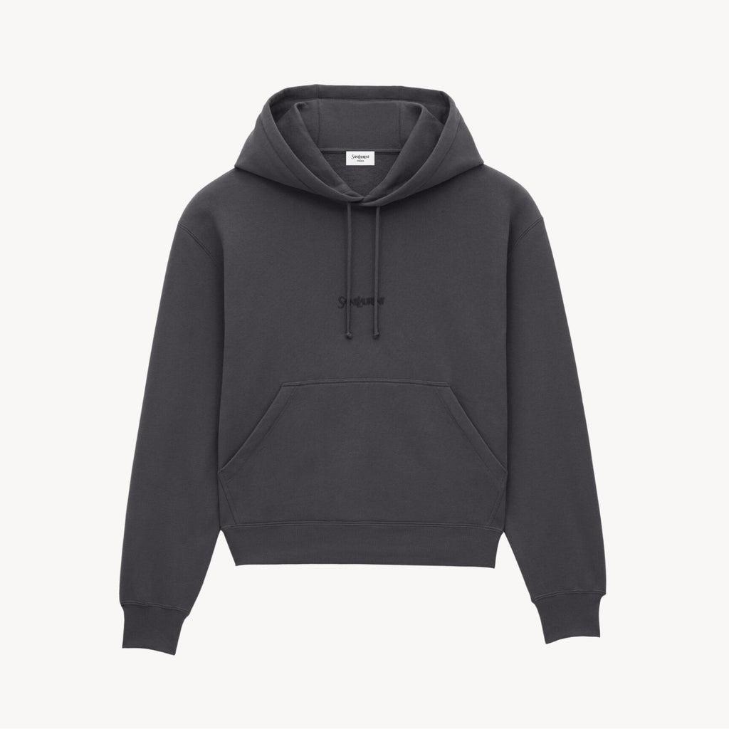 Saint Laurent Men's Spring/Autumn Solid Colour Casual Letter Embroidery Hooded Drawstring Pullover Long Sleeve Sweatshirt Pullover Hoodie #78282