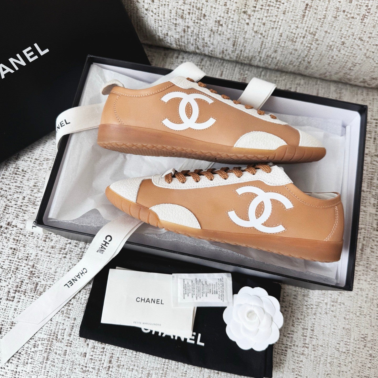 Chanel Sneakers Calfskin Embossed Suede Calfskin Black White #377420