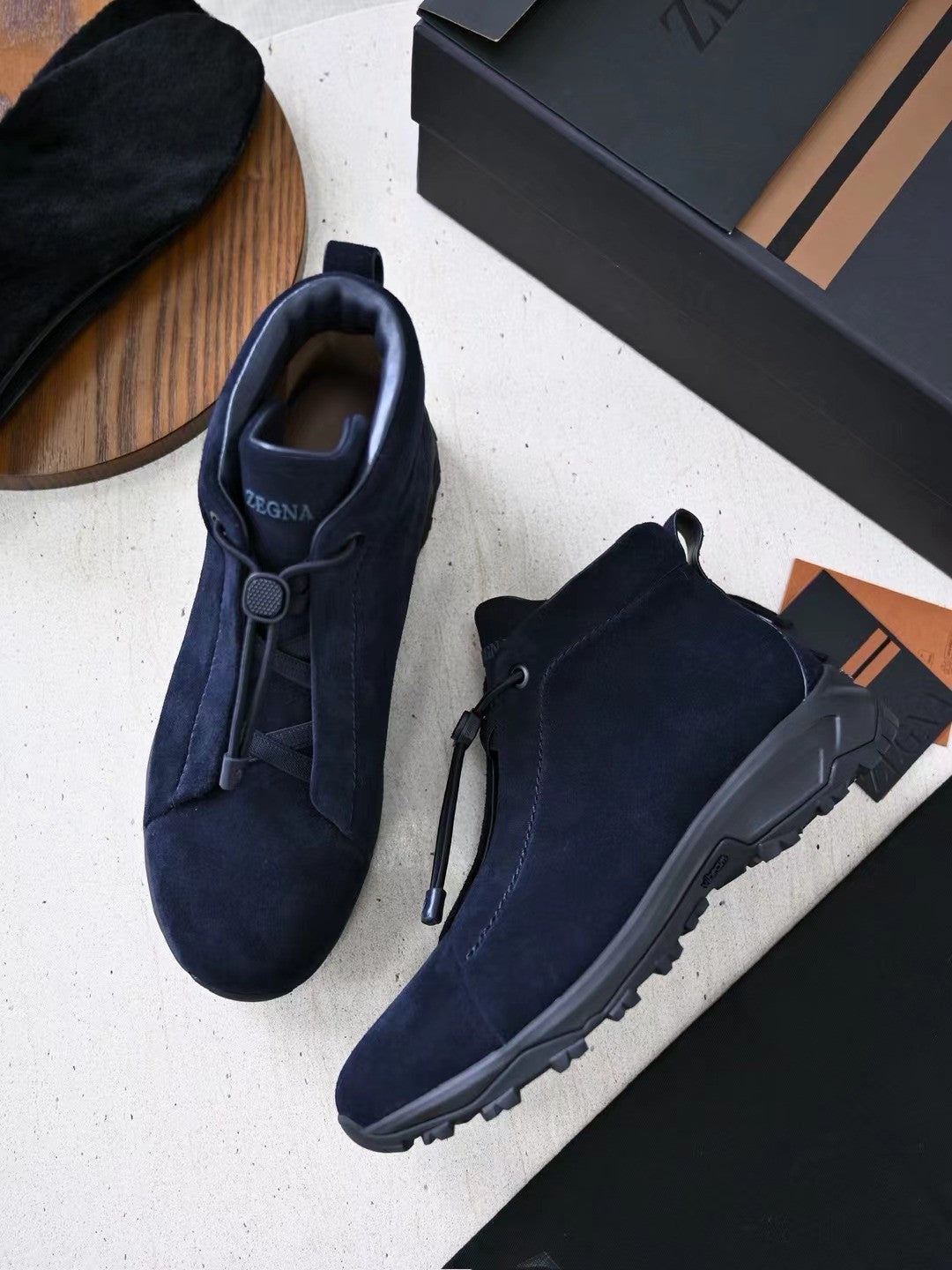 Ermenegildo Zegna Men's Suede Triple Stitch Vetta Luxury Casual Shoes Spring/Fall/Winter Lace-Up Round-Toe Low-Top Boots Shoes #81746