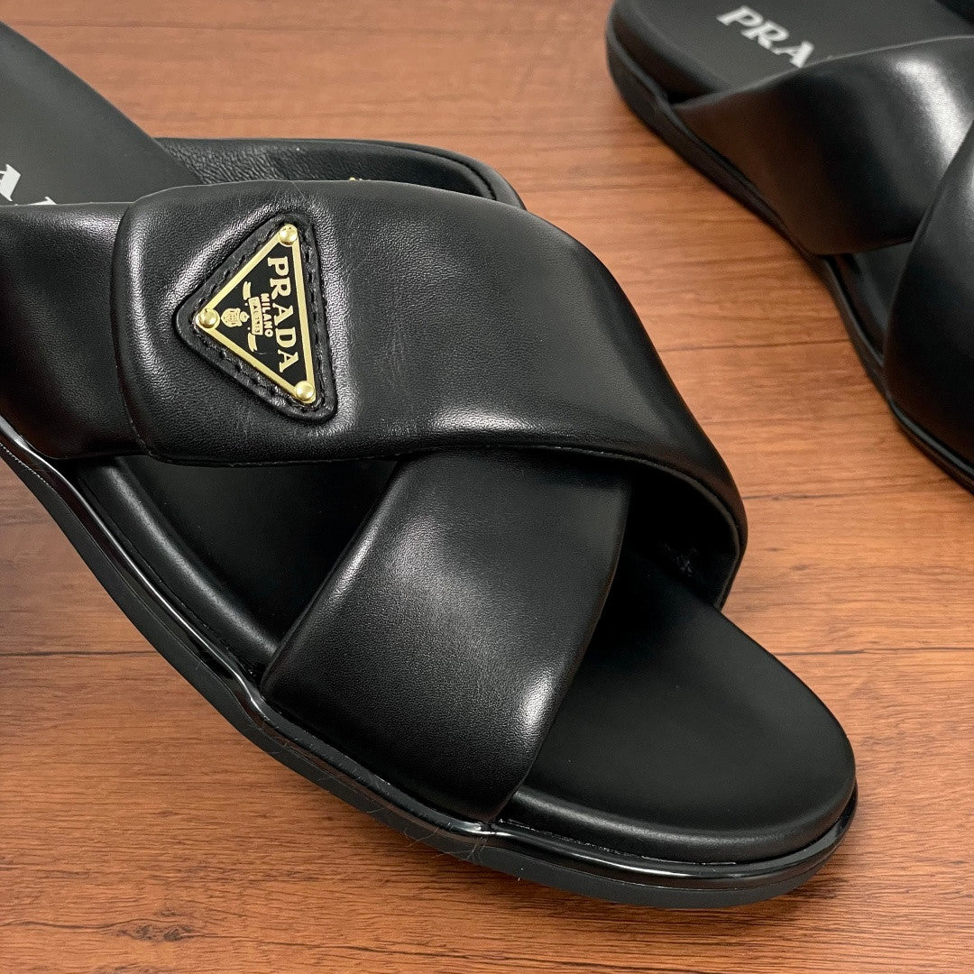 Prada Leather Cross Slides #383748