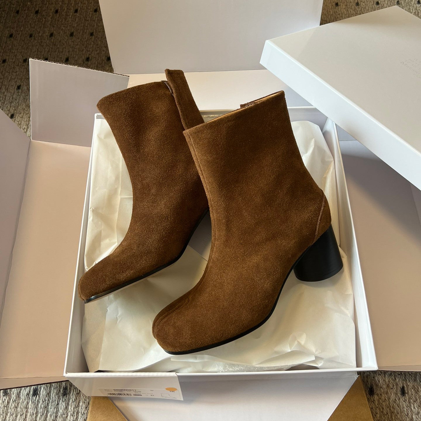 Maison Margiela Women's Fall/Winter Casual Fashion Round Toe Leather Solid Color Chunky Heel Split Toe Ankle Boots Shoes #78645