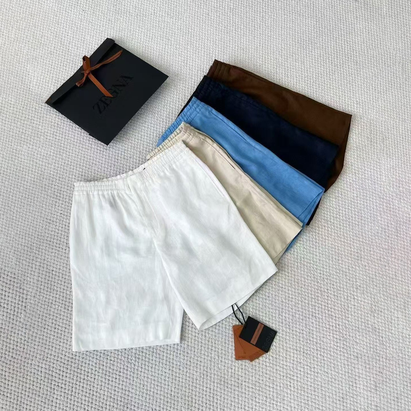 Ermenegildo Zegna Men's Summer Mid Waist Straight Solid Color Linen Casual Shorts Ngvp #1234