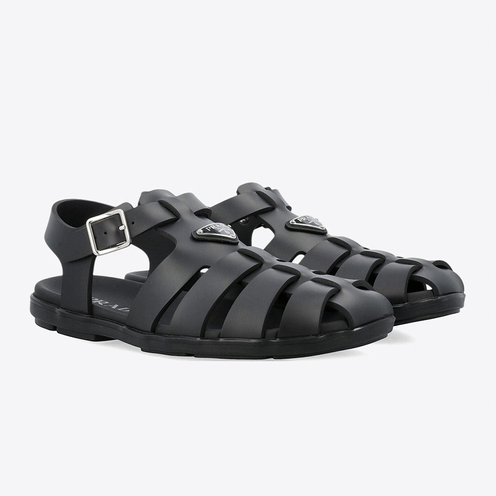 Prada Triangle Logo Cage Fisherman Sandals #383743