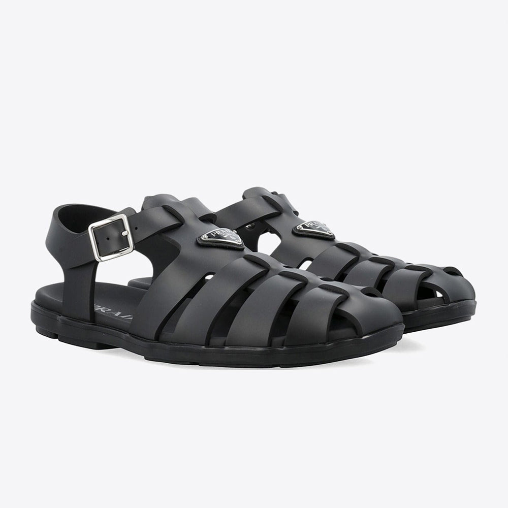 Prada Triangle Logo Cage Fisherman Sandals #383743