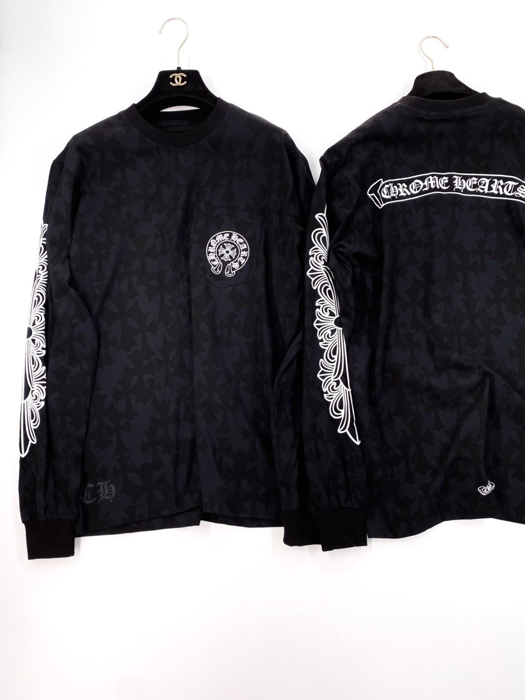 Chrome Hearts Men's Summer Black Logo Print Round Neck Straight Long Sleeve T-Shirt #99845