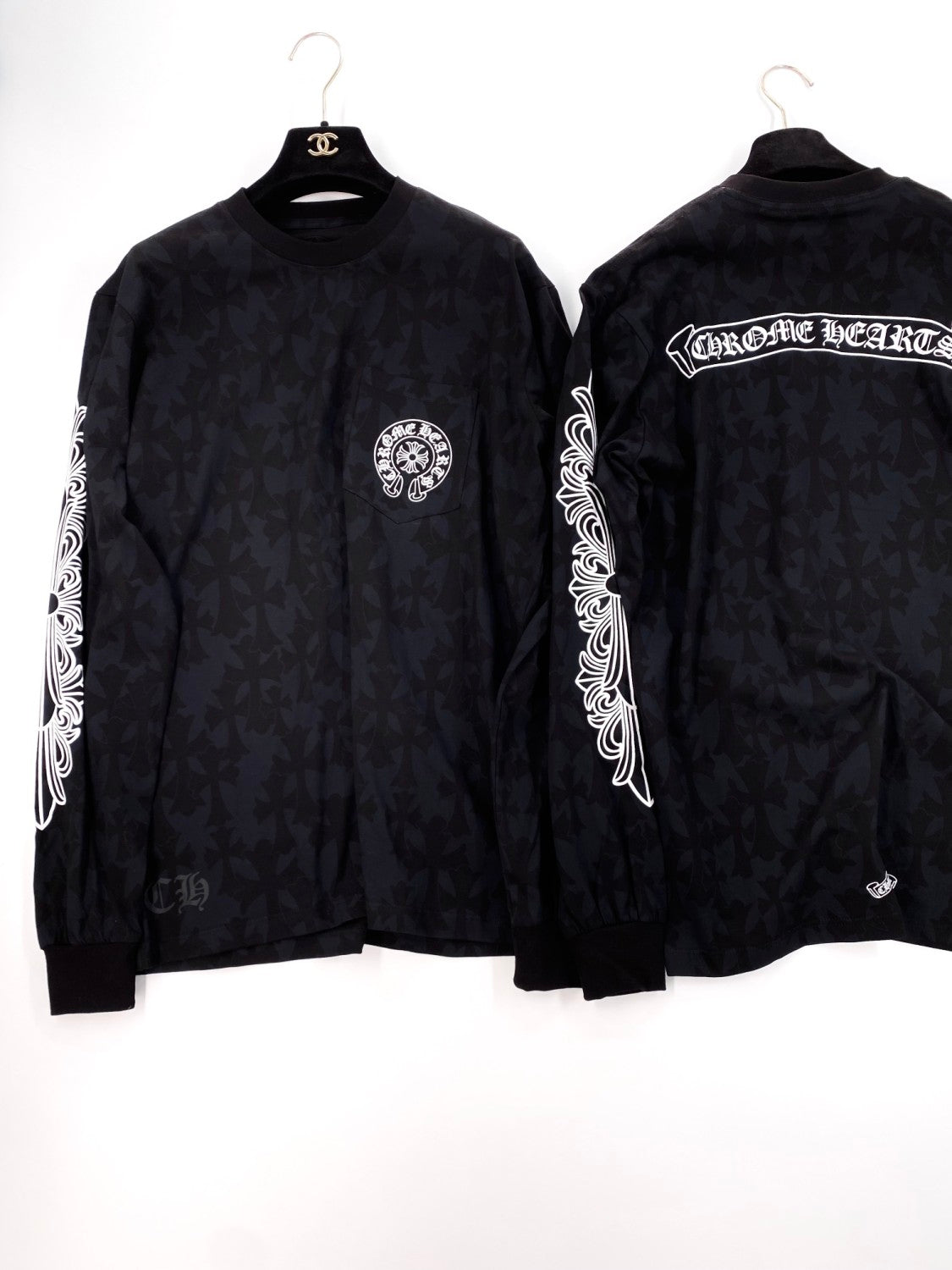 Chrome Hearts Men's Summer Black Logo Print Round Neck Straight Long Sleeve T-Shirt #99845