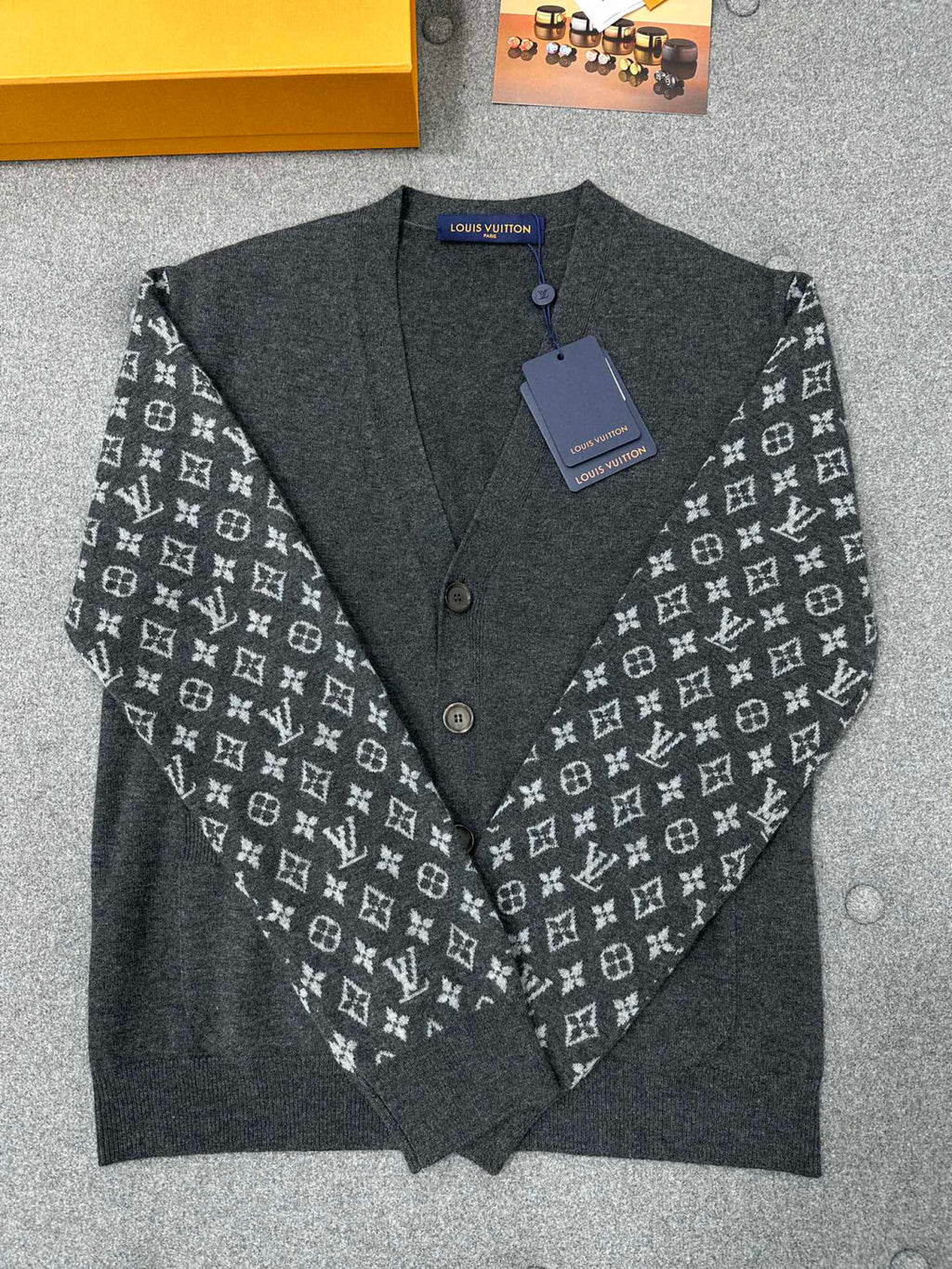 Louis Vuitton Men's Summer Dark Gray Monogram Mix Cashmere Cardigan Men's Knitted Shirt #97122