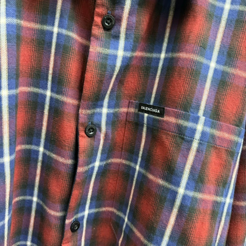 Balenciaga Men's Fall And Winter Color Blocking Check Single-Breasted Double-Sided Loose Shirt Cotton Long-Sleeved Jacket Ngvp #9653