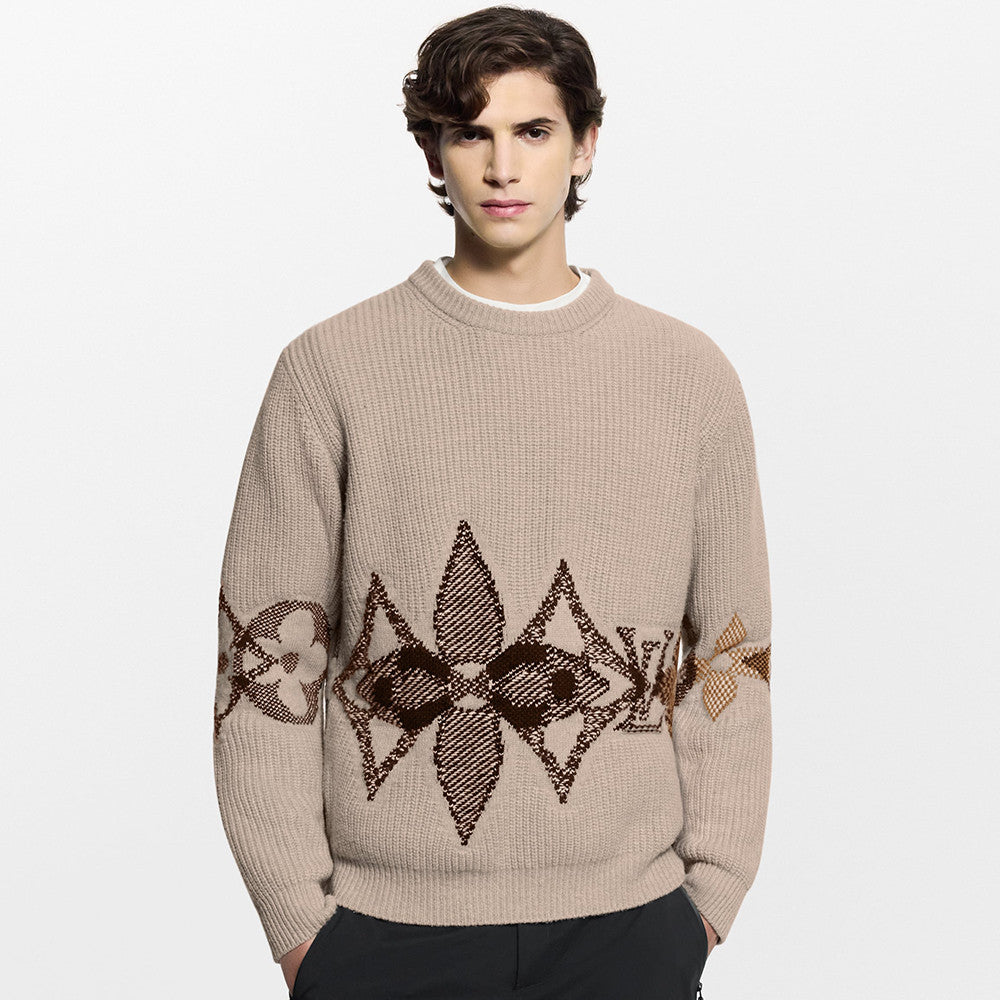 Louis Vuitton Men's Monogram Intarsia Superfine Wool Crew Neck Sweater #333010
