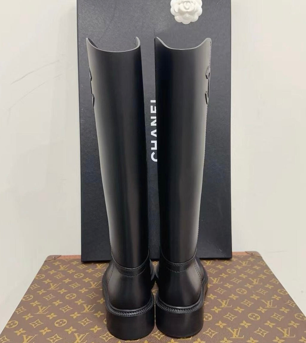 Chanel Women's Autumn/winter Classic Fashion Solid Color Leather Round Toe Long Boots High Boots Shoes #78373
