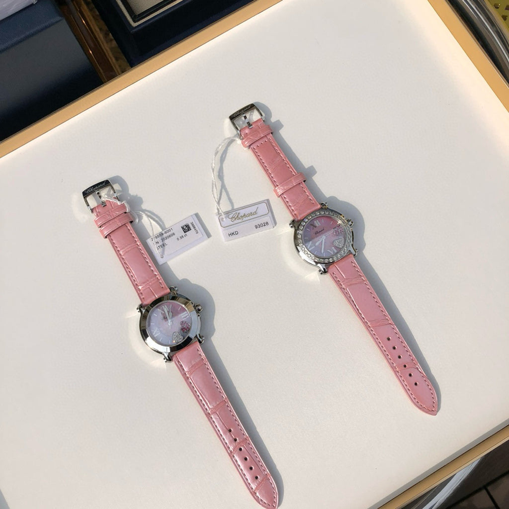 Chopard Women's Pink Strap Diamond Bezel Mechanical Watch #97727