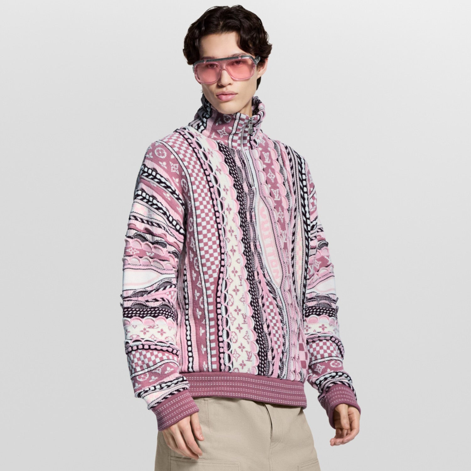 Louis Vuitton Men's And Women's Spring/fall Fashion Casual High Neck Pullover Half Zip Color Block Classic Print Sweatshirt #79281