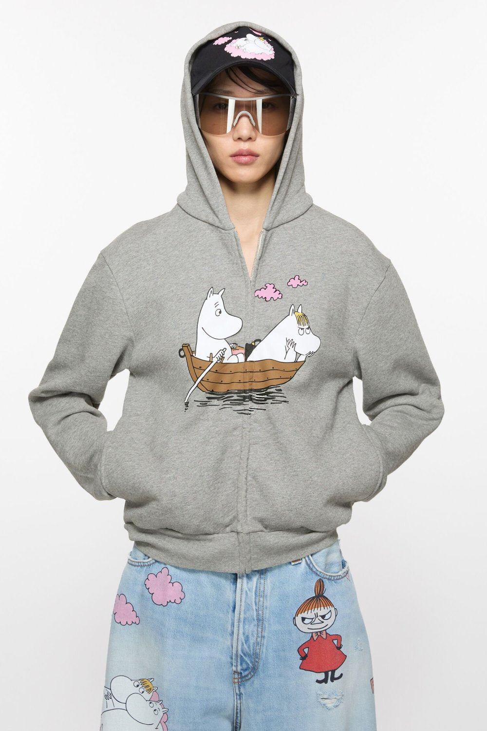 Acne Studios X Moomin Artist Tove Jansson Cartoon Print Fashion Trend Gray Hooded Zipper Sweatshirt  Fall Winter Ngvp #2653