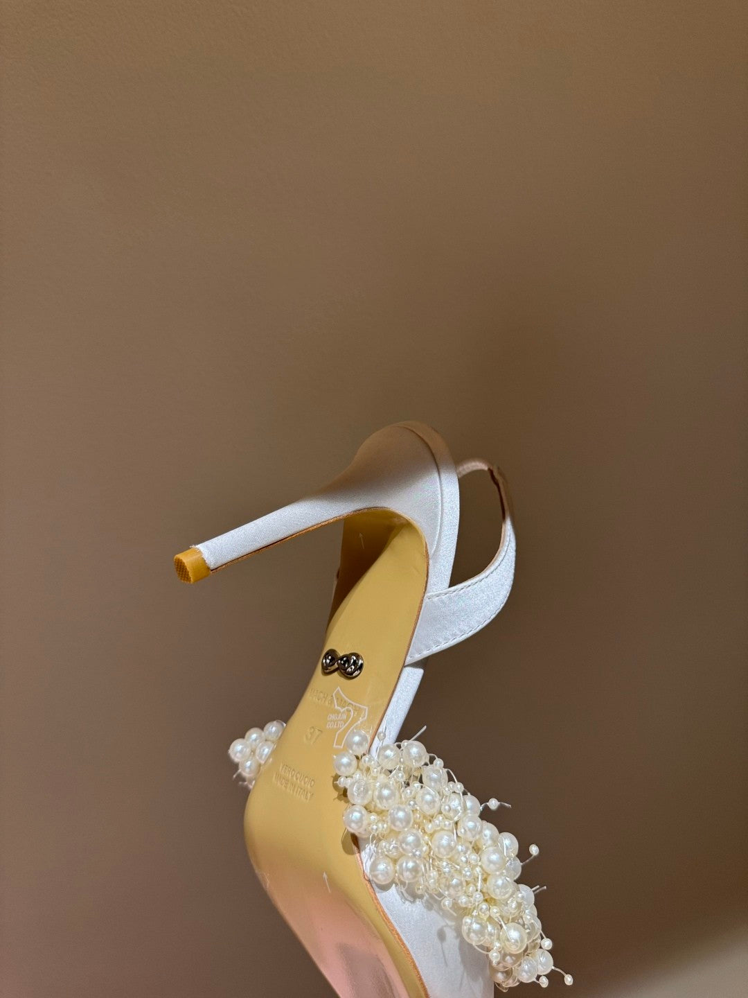 Mach & Mach Women's Spring. Summer And Autumn Pointed Toe Pearl Decorated Satin Solid Color High Heels Fine Heeled 8.5cm Casual Sandals Shoes Ngvp #1532