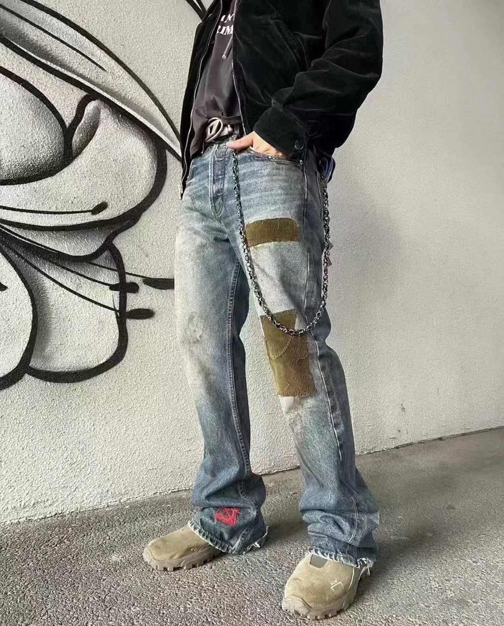 Enfants Riches Deprimes Men's & Women's Four-Season Distressed Patchwork Embroidered Mid-Rise Flared Jeans Casual Solid-Color Denim Pants Ngvp #2715