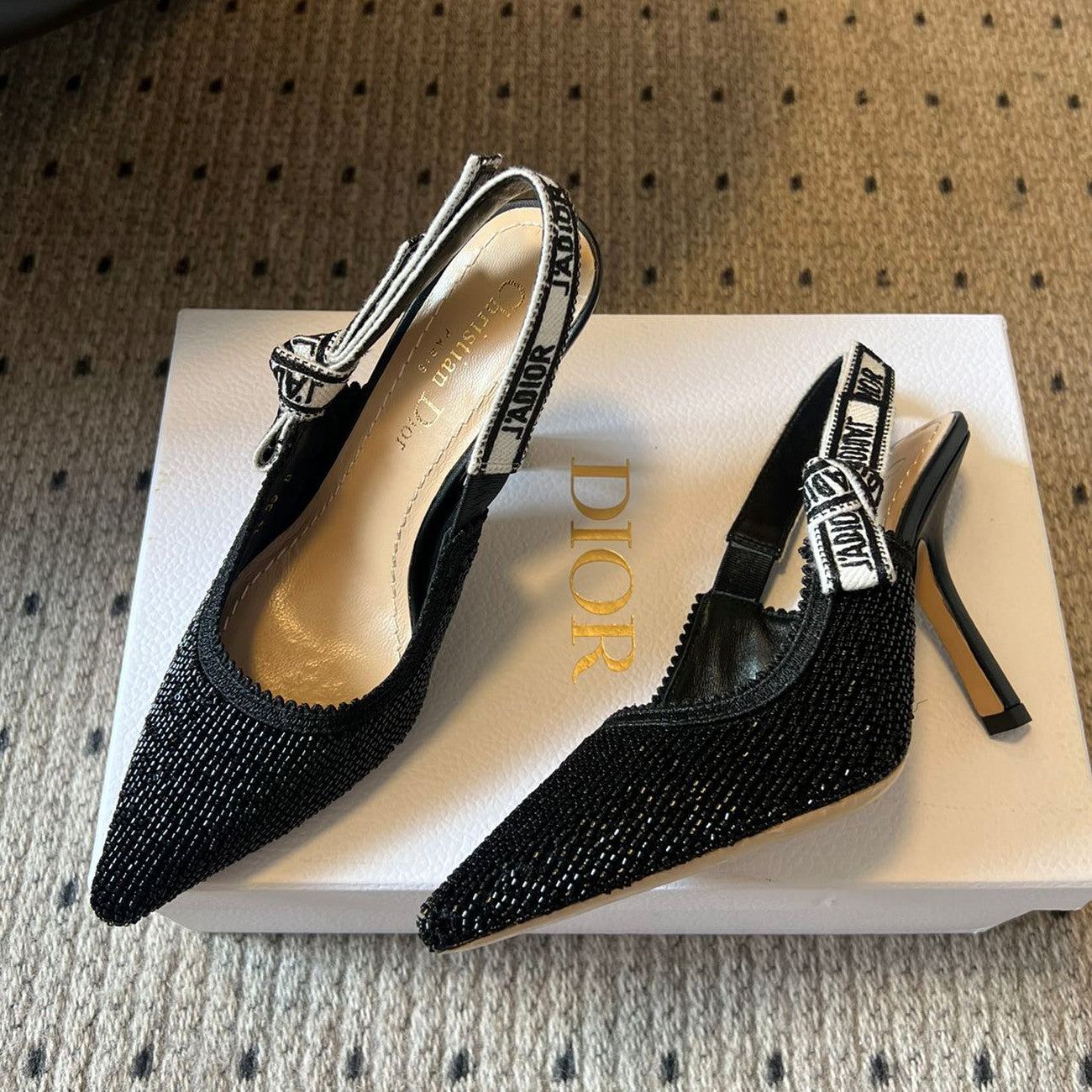 Dior J'Adior Women's Summer Solid Color Beaded Pointed Toe 10cm High Heel Sandals Shoes #77656