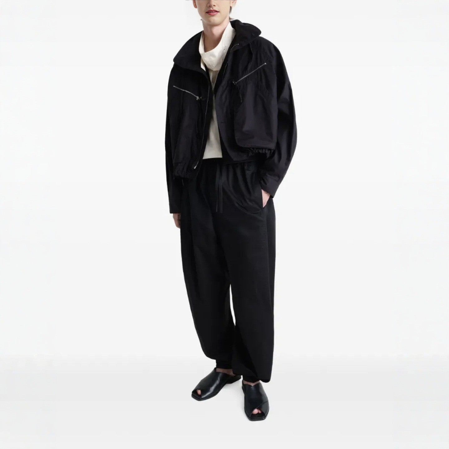 Lemaire Men's Fall And Winter Black Simple Loose Silhouette Paratrooper Workwear Zipper Jacket Tide Ngvp #2636