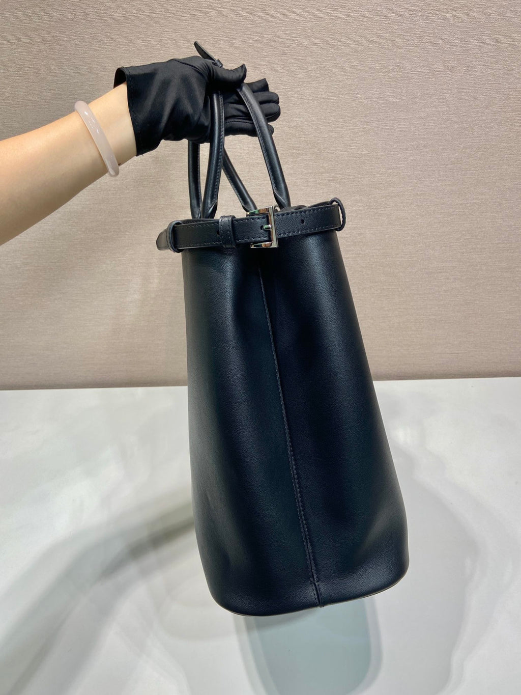 PRADA Black Prada Buckle Leather Bag With Belt #334235