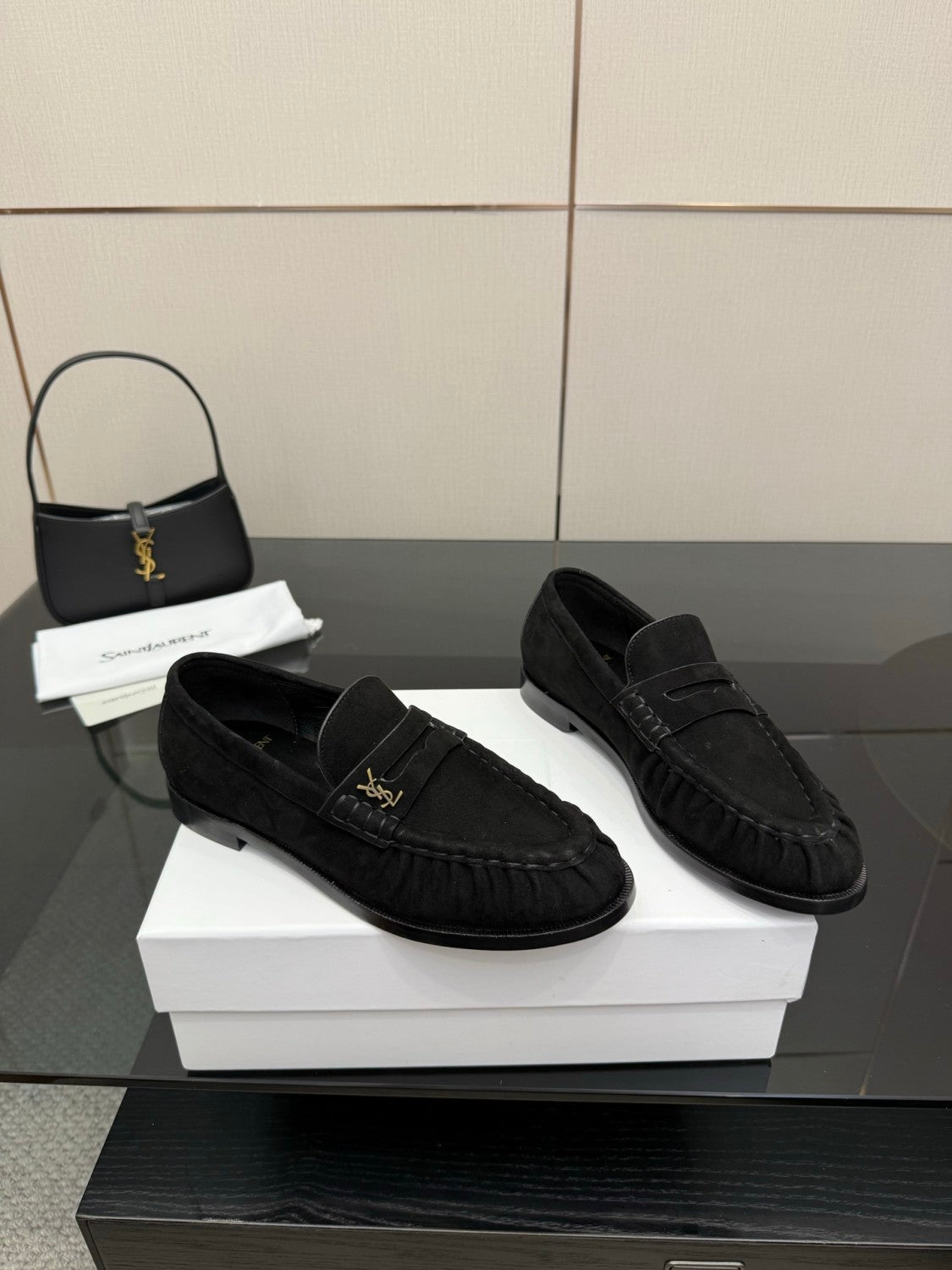 Saint Laurent Women's Autumn/Winter Fashion Casual Sheepskin Suede Round Toe Slip On Flat Loafers Casual Shoes #78376