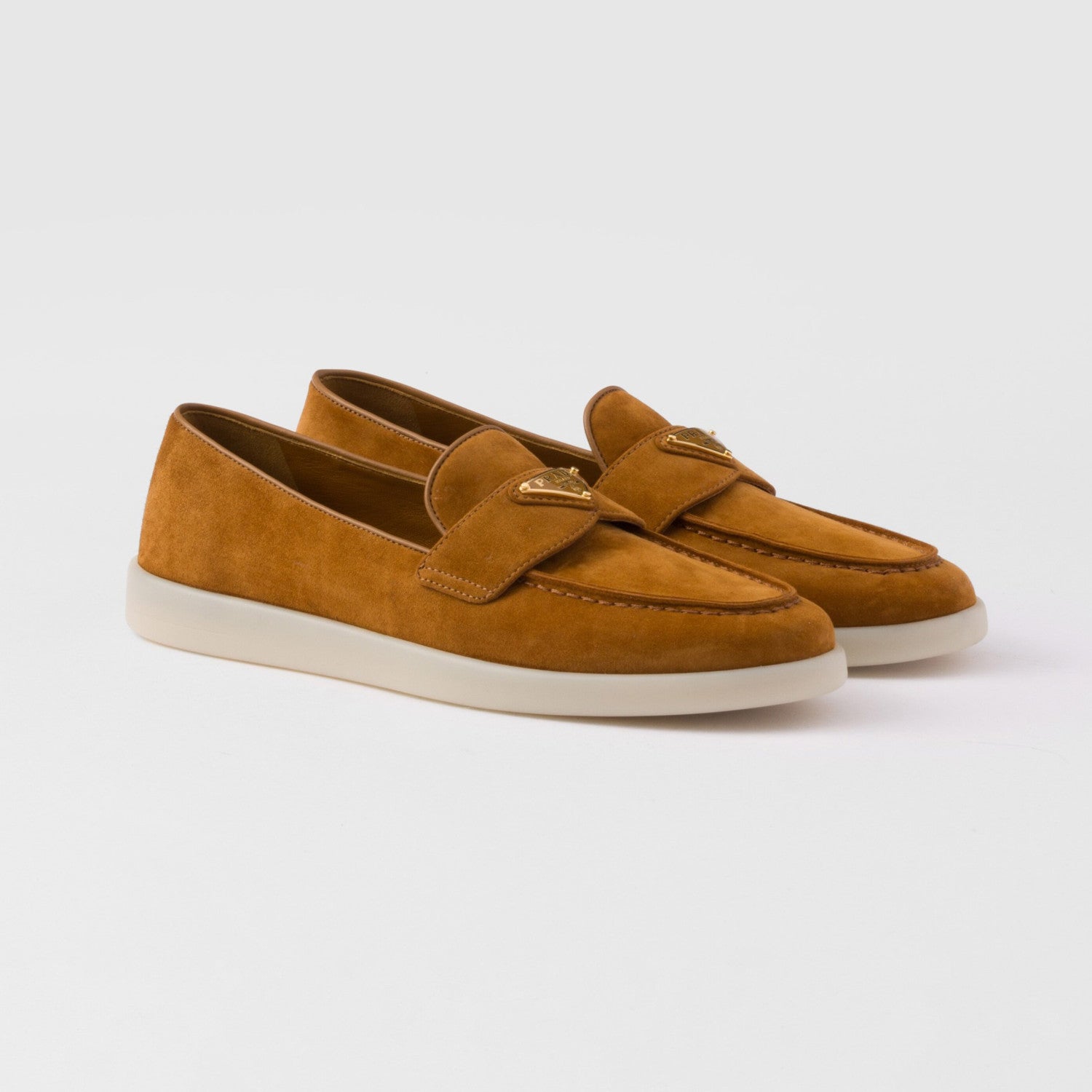 Prada Men's And Women's Spring/Summer Solid Color Fashionable Casual Round Toe Slip On Loafers In Cow Suede With Triangular Logo Shoes #78267