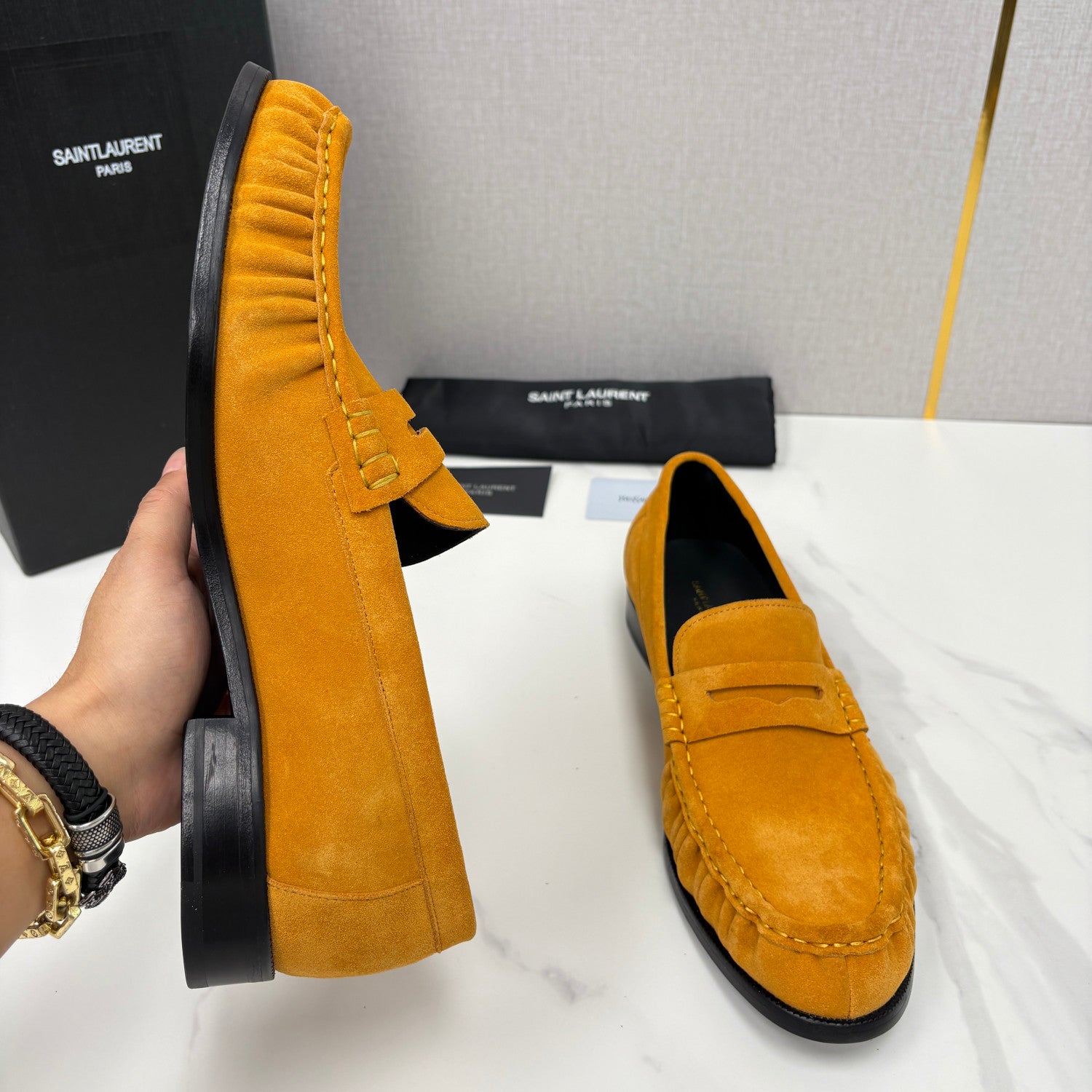 Saint Laurent LE LOAFER Supple in Suede in Brown #383805