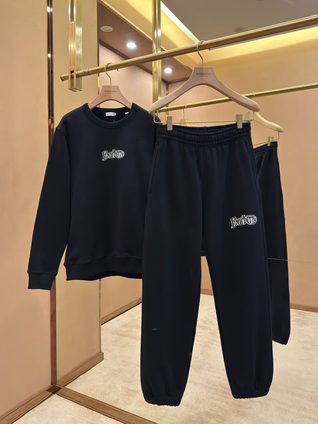 Burberry Men's Spring and Autumn Black Letter Logo Pattern Printed Round Neck Long Sleeve Sweatshirt Elastic Drawstring Casual Pants Suit Set #74235
