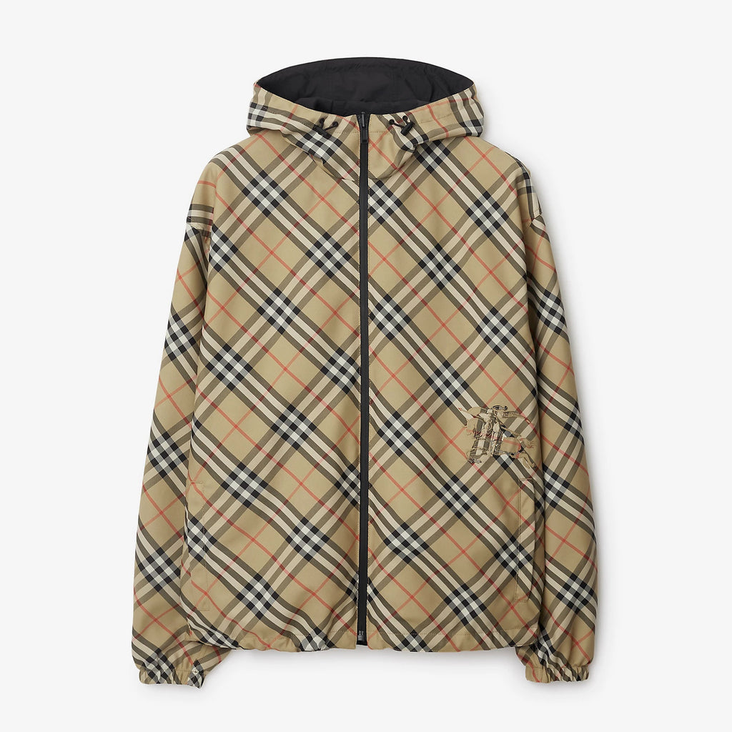 Burberry Men's Autumn and Winter Check Printed Reversible Zipper Hooded Long Sleeve Jacket #73814
