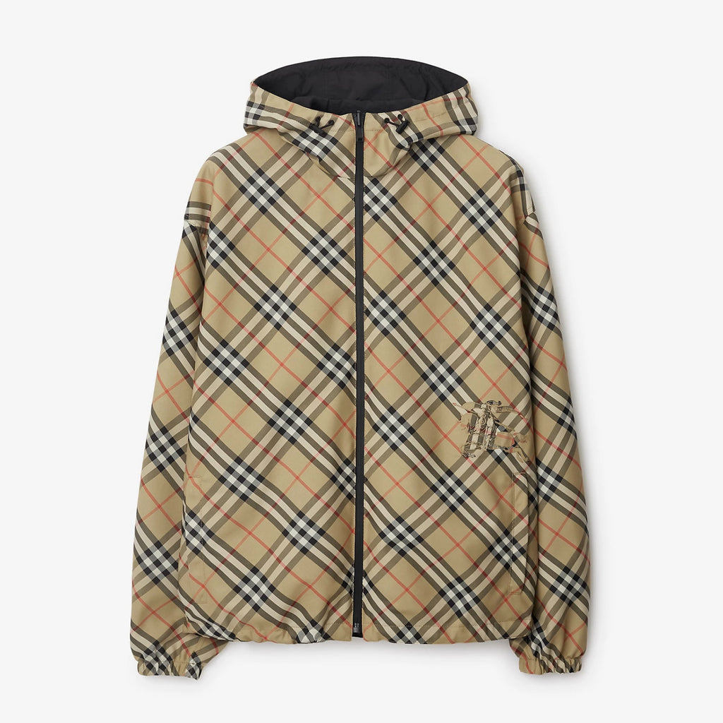 Burberry Men's Autumn and Winter Check Printed Reversible Zipper Hooded Long Sleeve Jacket #73814