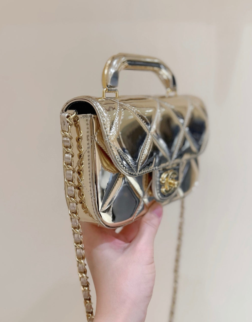 Chanel Small Clutch With Chain Mirror Calfskin Metal #375531