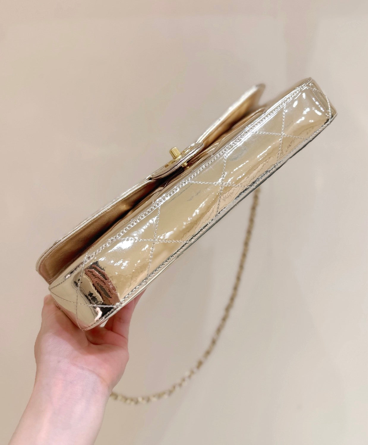 Chanel Large Flap Bag With Top Handle Metallic Mirror Calfskin #375534