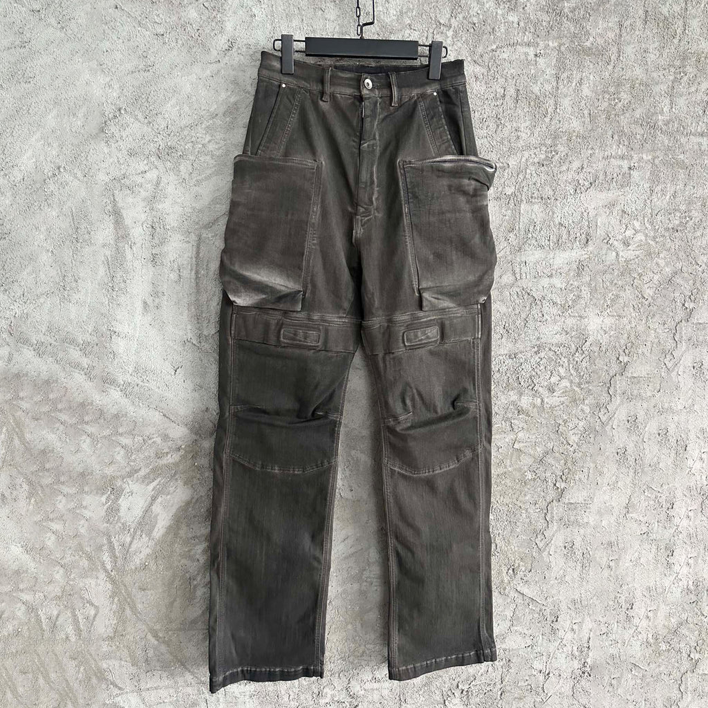Rick Owens Men's Spring and Autumn Retro Washed and Worn Out Multi Pocket Workwear Pants Casual Wide Leg Pants Ngvp #8617