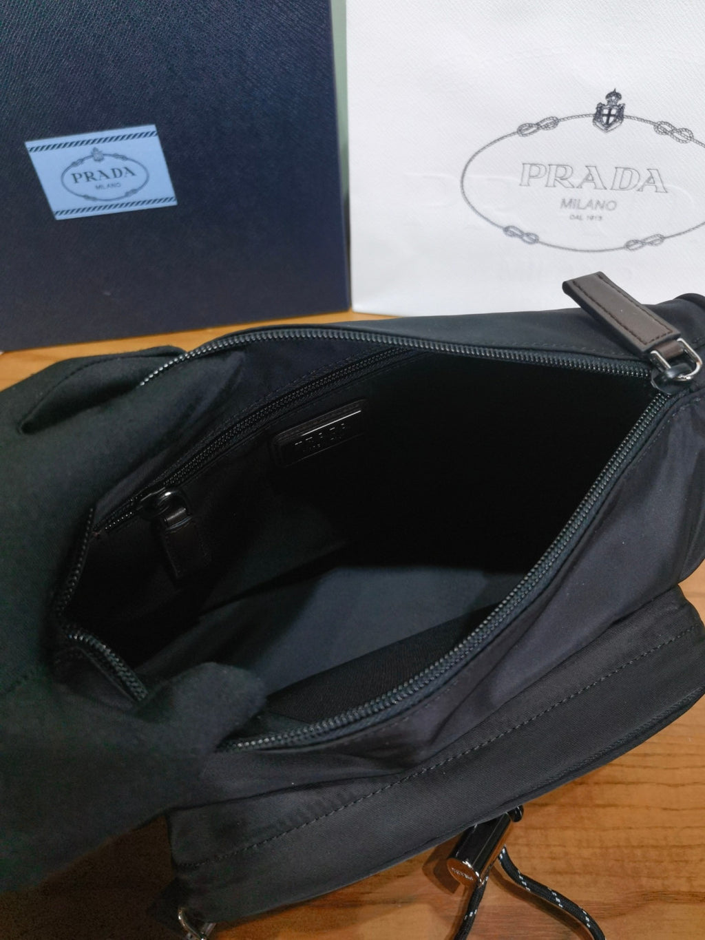 PRADA Black Prada Speedrock Re-nylon Leather Shoulder Bag #334216