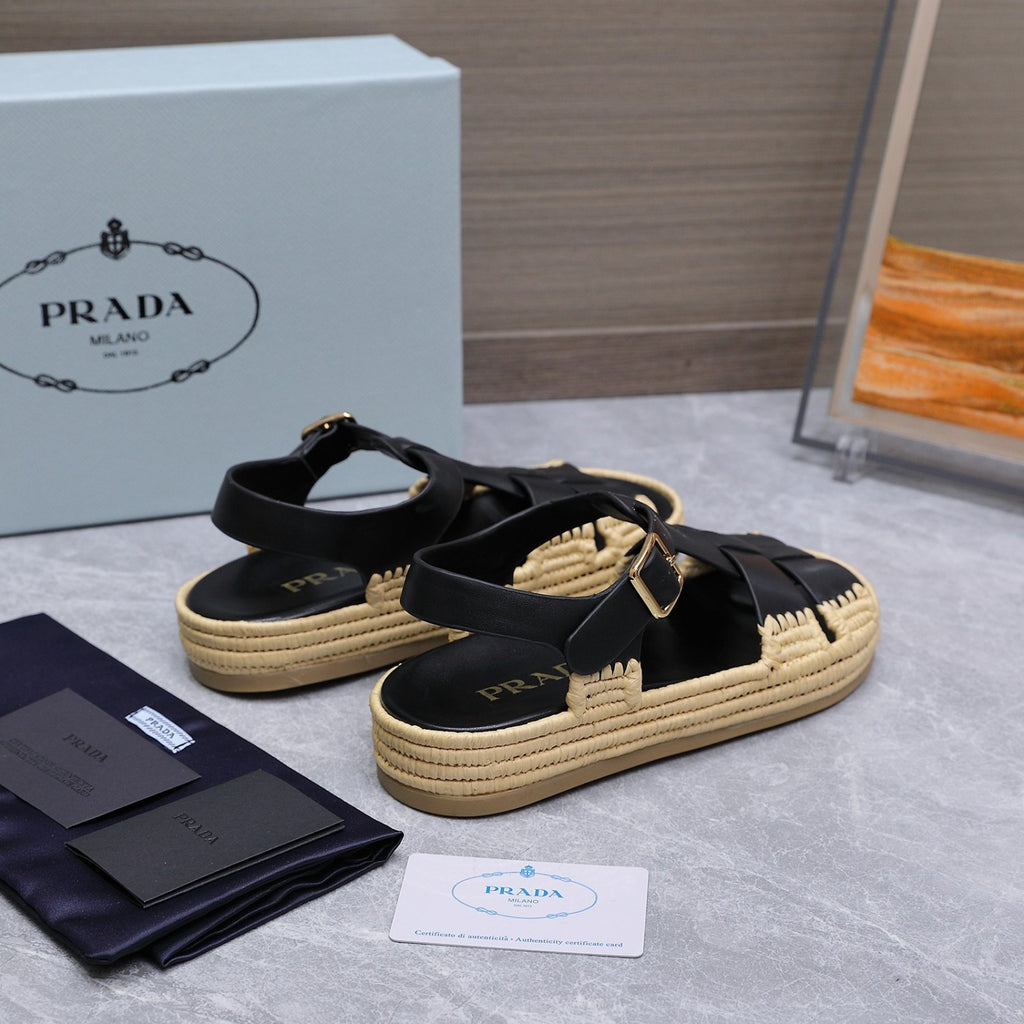 Prada Leather Fisherman Espadrille Sandals #380312