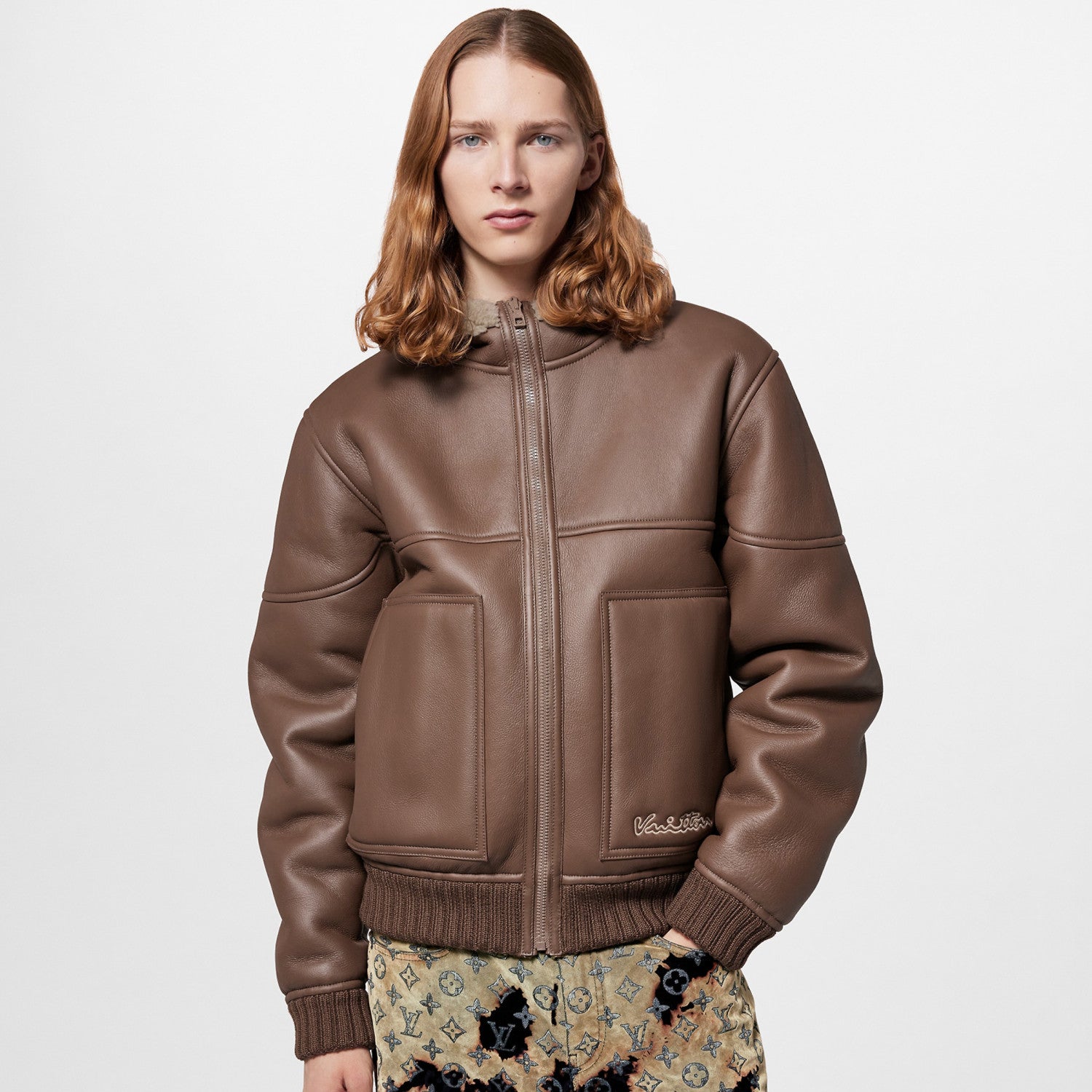 Louis Vuitton Men's Winter Reversible Shearling Hooded Blouson Zip Long Sleeve Jacket #97639