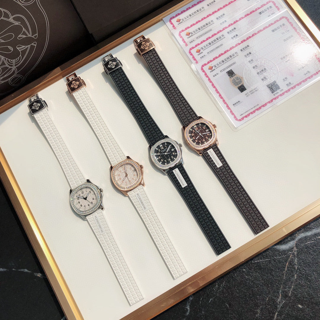Patek Philippe Mechanical Watches With Diamonds On Silicone Straps Watch #96352
