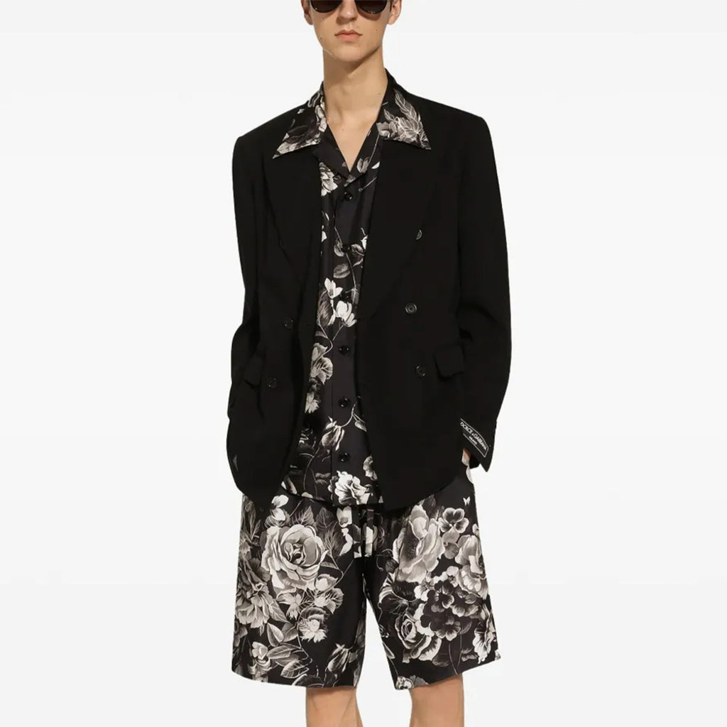 Dolce&Gabbana Men's Spring And Summer Floral Print Silk Shirt Shorts Suit Set Lapel Single-Breasted Short-Sleeved Shirt Top Straight Comfortable Casual Shorts Ngvp #1485