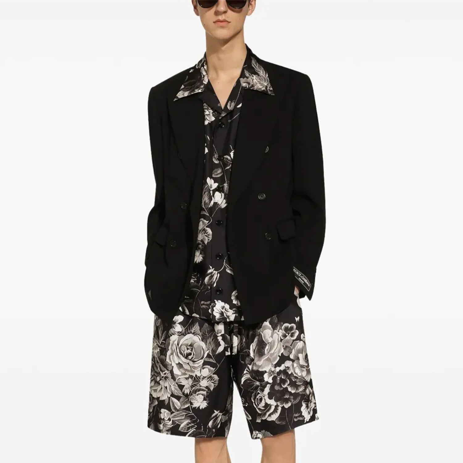 Dolce&Gabbana Men's Spring And Summer Floral Print Silk Shirt Shorts Suit Set Lapel Single-Breasted Short-Sleeved Shirt Top Straight Comfortable Casual Shorts Ngvp #1485